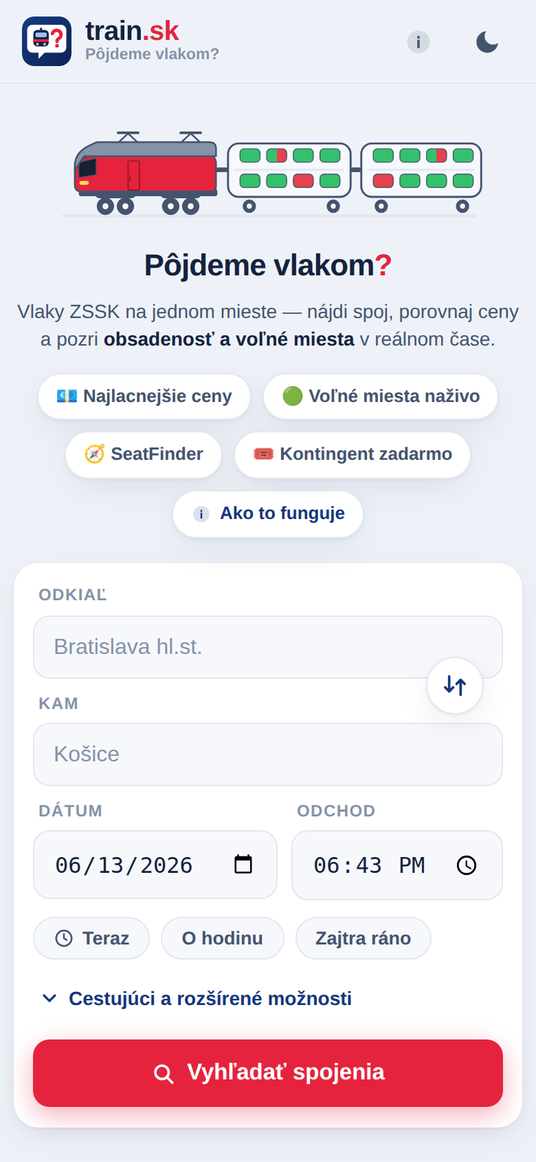 Mobil: vyhľadávací formulár